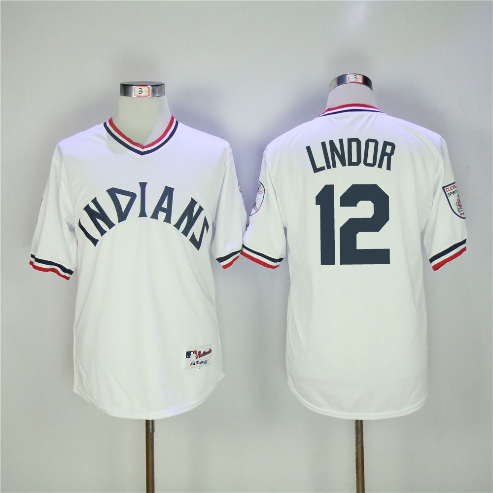 Men Cleveland Indians #12 Lindor White Throwback MLB Jerseys->cleveland indians->MLB Jersey